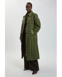 Karen Millen - Quilted & Pu Mix Belted Padded Midi Coat - Lyst