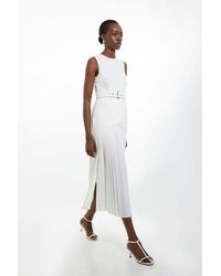 Karen Millen - Wedding Guest Dresses Forever Ponte And Georgette Jersey Pleated Maxi Dress - Lyst