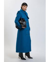 Karen Millen - Petite Wool Pu Mix Tailored Belted Trench Maxi Coat - Lyst