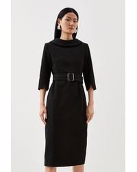 Karen Millen - Petite Tailored Structured Crepe Roll Neck Pencil Midi Dress - Lyst