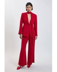 Karen Millen - Petite Compact Stretch Viscose Wide Leg Tailored Trouser - Lyst
