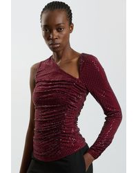 Karen Millen - Premium Crystal Embellished One Shoulder Detail Top - Lyst