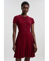 Karen Millen - Viscose Blend Tab Detail Pleated Knit Mini Dress - Lyst