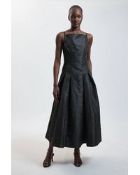 Karen Millen - Taffeta Twill Square Neck Strappy Midi Dress - Lyst