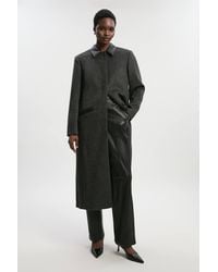 Karen Millen - Brushed Wool Check Pu Mix Tailored Midi Coat - Lyst