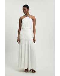 Karen Millen - Viscose Georgette Drop Hem Woven Halter Neck Maxi Dress - Lyst