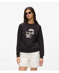 KARL LAGERFELD - Ikon Rhinestone Karl & Choupette Sweatshirt - Lyst