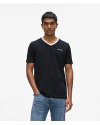 KARL LAGERFELD - Contrast V-Neck T-Shirt - Lyst