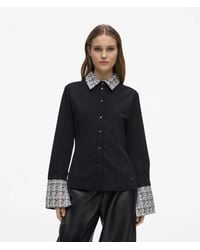 KARL LAGERFELD - Long-Sleeved Bouclé Detail Polo Shirt - Lyst