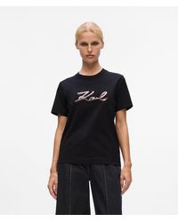 KARL LAGERFELD - T-Shirt Mit Signatur Aus Pailletten, Damen, Größe - Lyst