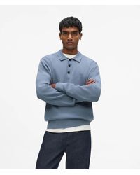 KARL LAGERFELD - Rib Knit Long-Sleeved Polo Shirt - Lyst