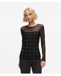 KARL LAGERFELD - Rhinestone Autograph Mesh Top - Lyst
