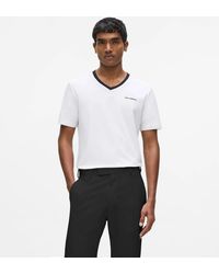 KARL LAGERFELD - Contrast V-Neck T-Shirt - Lyst