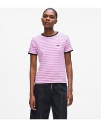 Karl Lagerfeld - T-Shirt Ikon À Rayures Côtelées, Femme, Rayures Mauves-Cannoli De L'Opéra, Taille - Lyst