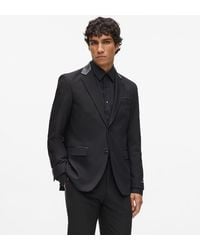 KARL LAGERFELD - Faux-Leather Detail Blazer - Lyst