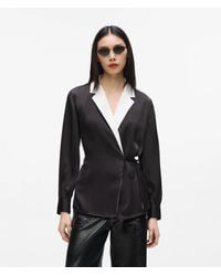 KARL LAGERFELD - Satin-Finish Wrap Blouse - Lyst