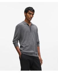KARL LAGERFELD - Merino Wool Long-Sleeved Polo Shirt - Lyst