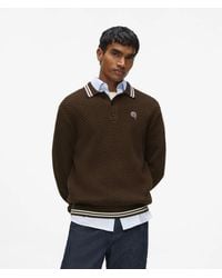 KARL LAGERFELD - Ikon Long-Sleeved Knit Polo Shirt - Lyst