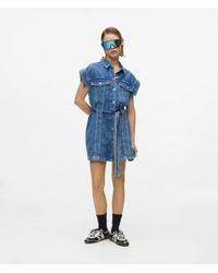 KL Jeans - Short-Sleeved Belted Denim Dress - Lyst