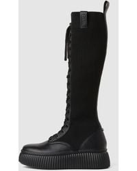 Karl Lagerfeld - Kreeper Hohe Stiefel Mit Strick, Damen, Größe - Lyst