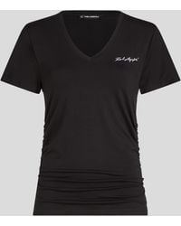 Karl Lagerfeld - Signature V-neck Ruched T-shirt - Lyst