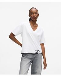 KARL LAGERFELD - Signature Hem V-Neck T-Shirt - Lyst