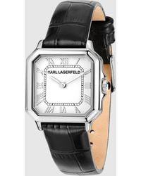 KARL LAGERFELD - Leather Strap Square Logo Watch - Lyst