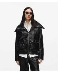 KARL LAGERFELD - Knitted Collar Leather Jacket - Lyst