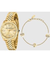 KARL LAGERFELD - Round Logo Watch And Heart Charm Bracelet Set - Lyst