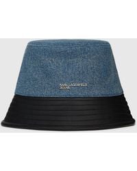 KL Jeans - Faux-Leather And Denim Bucket Hat - Lyst