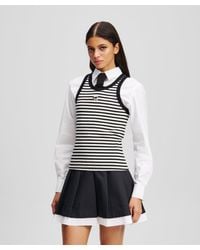 Karl Lagerfeld - T-Shirt Canalé Ikon Blanc, Noir - Lyst