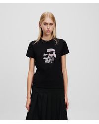 KARL LAGERFELD - Ikon Karl & Choupette T-Shirt Mit Strass, Damen, Größe - Lyst