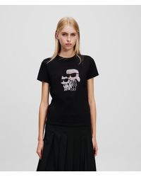 Karl Lagerfeld - T-Shirt À Strass Ikon Karl & Choupette, Femme, Taille - Lyst