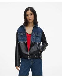 KL Jeans - Faux-Leather And Denim Jacket - Lyst