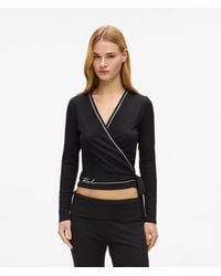 KARL LAGERFELD - Signature Loungewear Wrap Top - Lyst