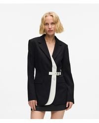 KARL LAGERFELD - Belted Contrast Lapel Blazer - Lyst