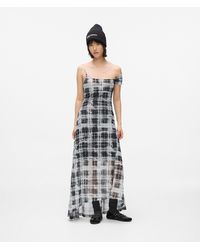 KL Jeans - Karierte Maxi-Kleid Aus Mesh, Damen, Gebleichtes, Schwarzes Karomuster Im Allover-Print, Größe - Lyst