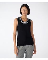 Karl Lagerfeld - | Women's Logo Tape Sleeveless Sweater | Black | Rayon/nylon | Size Medium - Lyst