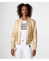 Karl Lagerfeld - | Women's Metallic Faux Leather Bomber Jacket | Pale Gold Yellow | Size Large - Lyst