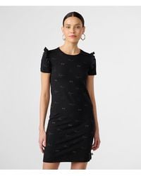 Karl Lagerfeld - | Women's Ruffle Sleeve Embroidered T-shirt Dress | Black | Cotton/spandex | Size Xs - Lyst