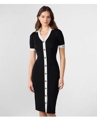 Karl Lagerfeld - | Women's Contrast Stitch Collared Knit Dress | Black | Nylon/rayon | Size Xs - Lyst