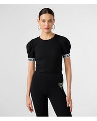 Karl Lagerfeld - | Women's Ribbed Puff Logo Sleeve Top | Black | Size 2xs - Lyst