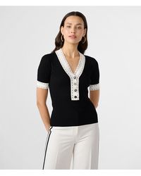 Karl Lagerfeld - | Women's Stitch Detail Sweater | Black/soft White | Rayon/nylon | Size 2xs - Lyst