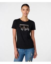 Karl Lagerfeld - | Women's Karl Sequin Head T-shirt | Black | Cotton/spandex | Size Xl - Lyst