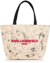 Karl Lagerfeld - | Women's Cannes Canvas Tote Bag | Streak Print Beige - Lyst