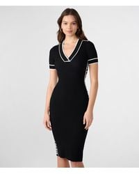 Karl Lagerfeld - | Women's Contrast Logo Taping Knit Dress | Black | Size Xs - Lyst