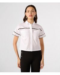 Karl Lagerfeld - | Women's Logo Lace Trim Cropped White Shirt | White/black | Size Xs - Lyst