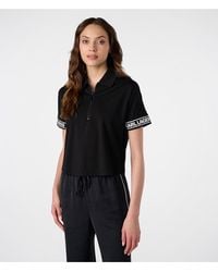Karl Lagerfeld - | Women's Cropped Logo Polo Shirt | Black | Size 2xs - Lyst
