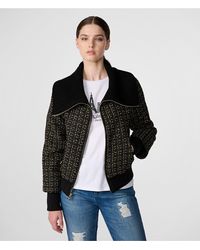 Karl Lagerfeld - | Women's Knit Collar Tweed Bomber Jacket | Black/gold | Size Medium - Lyst