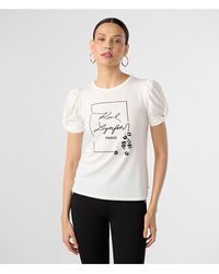 Karl Lagerfeld - | Women's Puff Sleeve Whimsy Logo T-shirt | Soft White | Cottton/modal/spandex | Size 2xs - Lyst